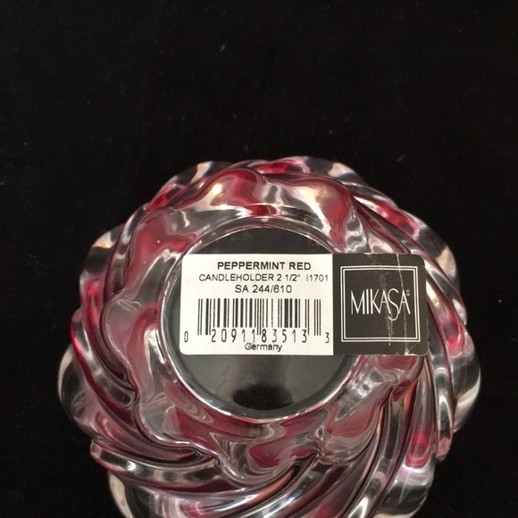 Mikasa Peppermint Red swirl crystal bowl/ Scalloped edges - Picture 3 of 5